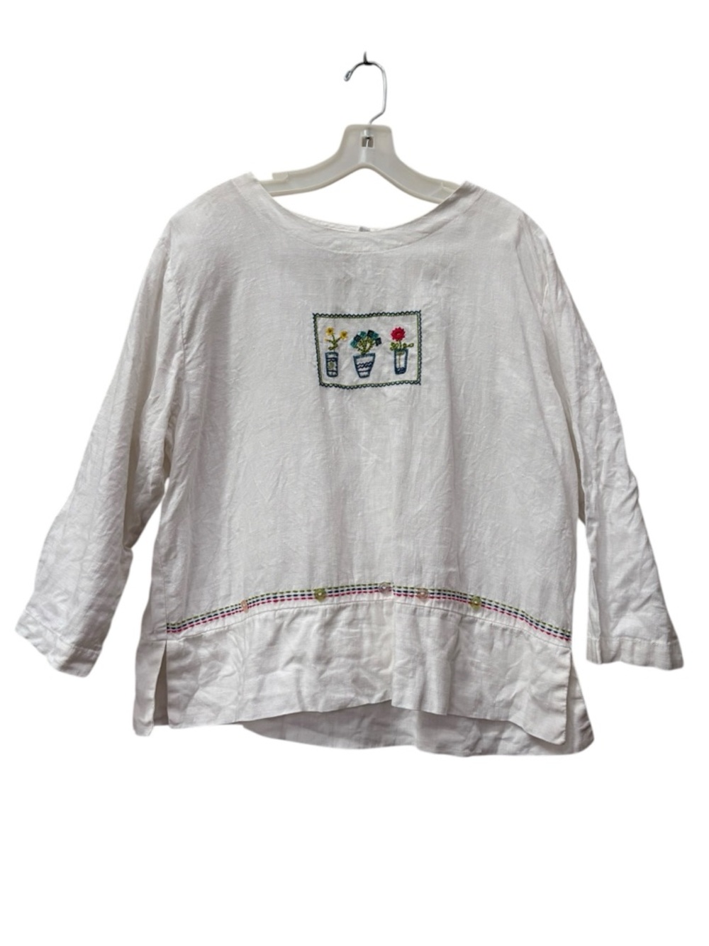 Hot Cotton Marc Ware Plant embroidered Top Blouse size M Made in USA